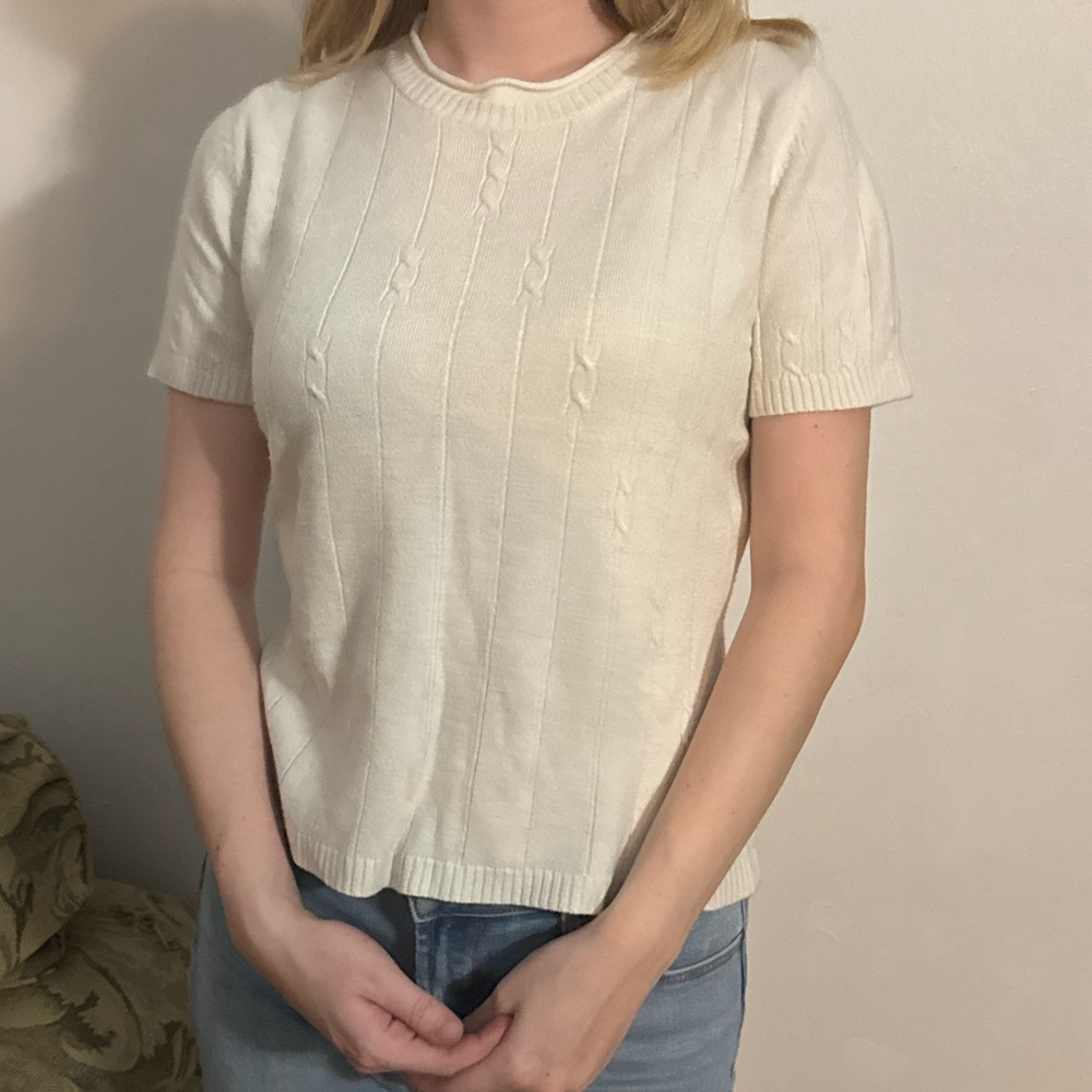 Norton McNaughton Cream Short Sleeve Knit Top